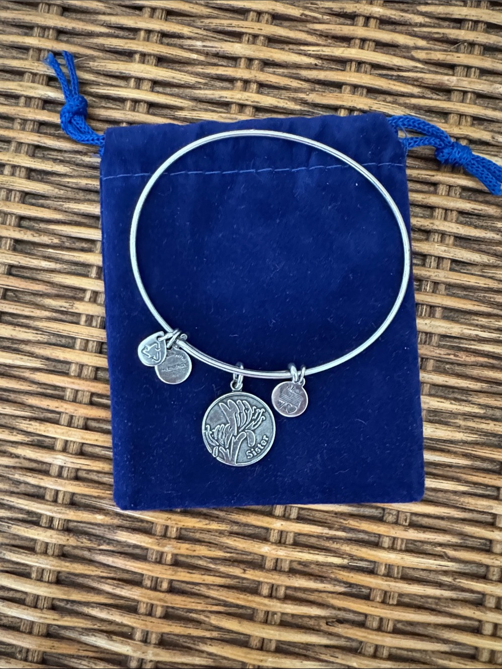 Alex and Ani Silver Sister Charm Bangle Bracelet